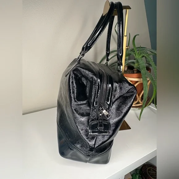 Longchamp Legende Verni Black Patent Leather Travel Satchel Tote Bag Large - Picture 3 of 13